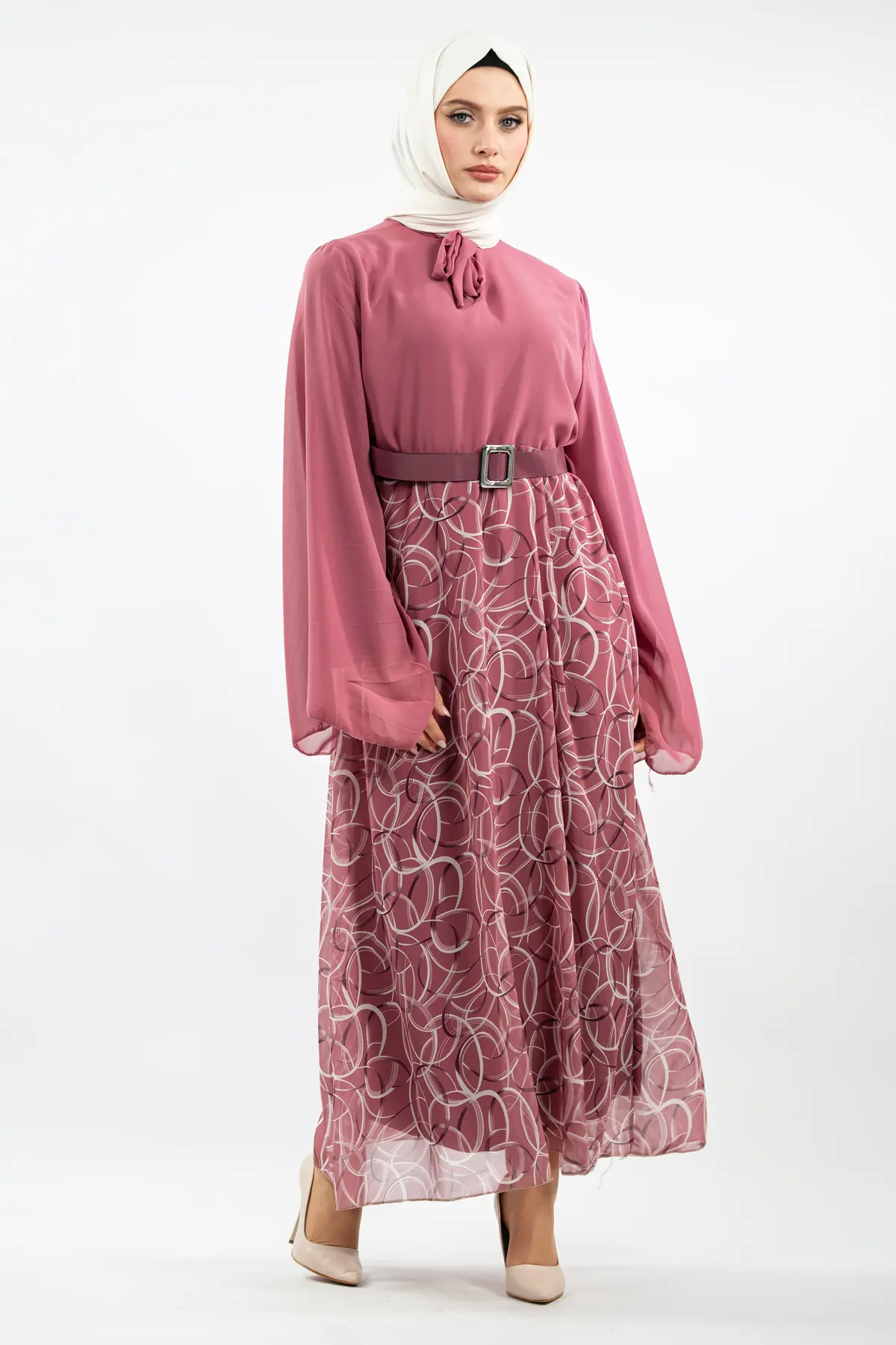 New Season Skirt Patterned Hijab Dress-detail