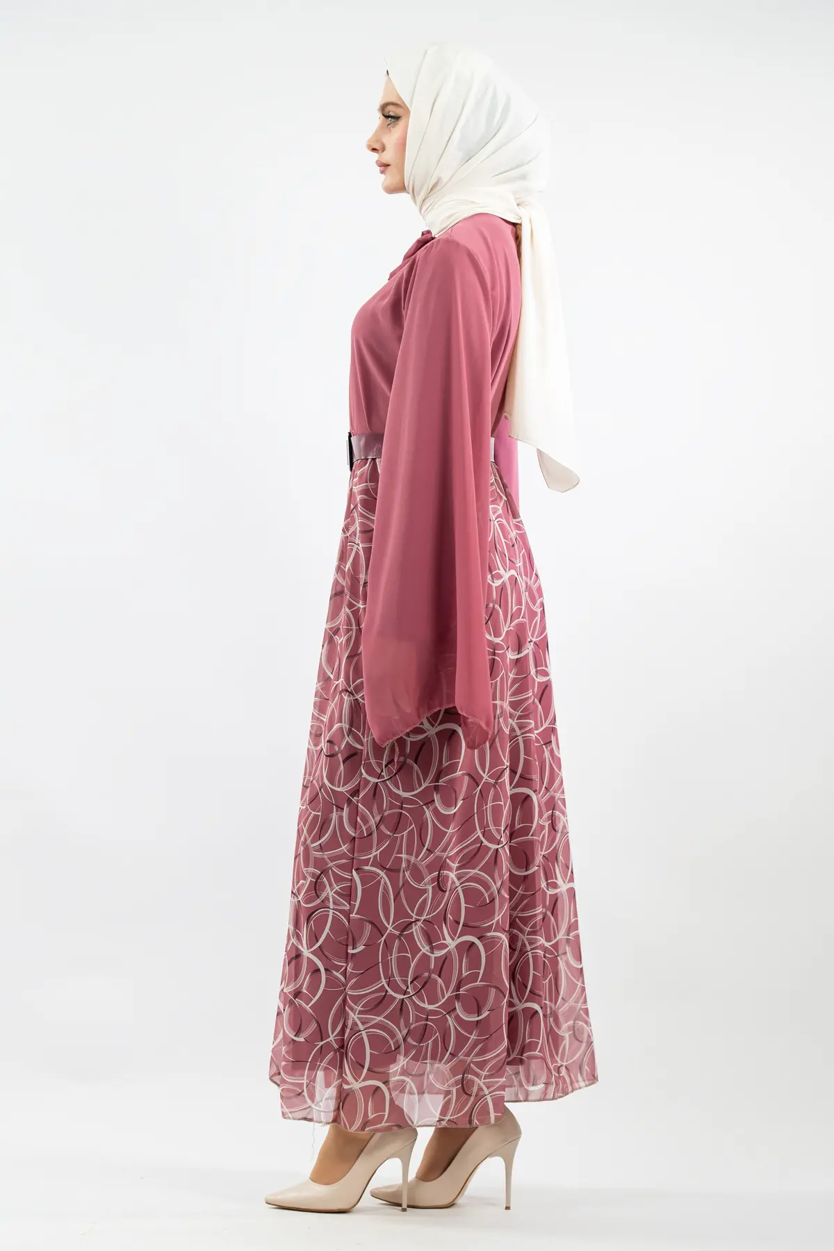 New Season Skirt Patterned Hijab Dress-detail