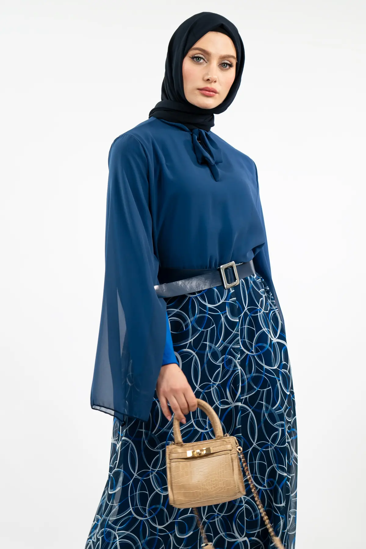 New Season Skirt Patterned Hijab Dress-detail