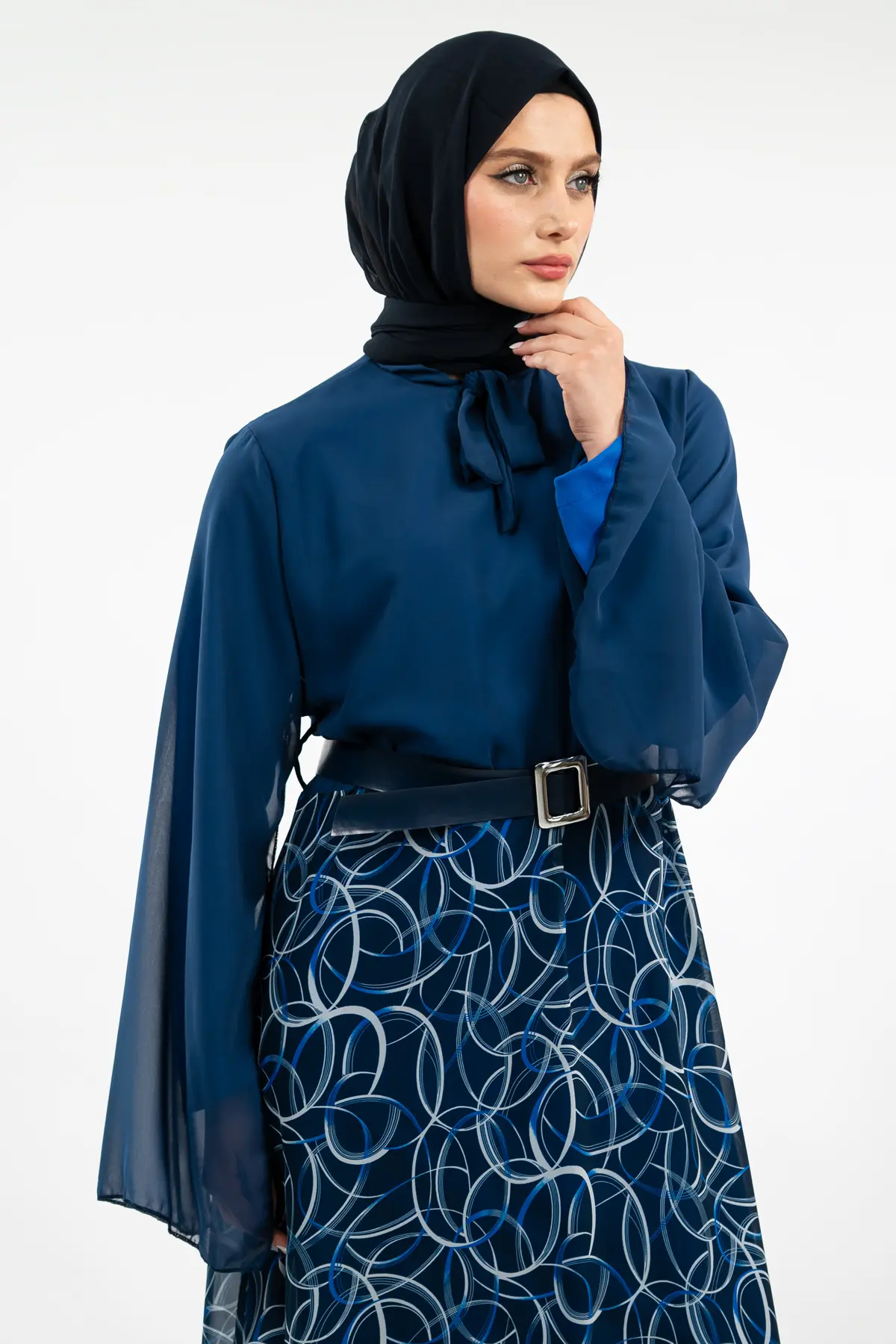 New Season Skirt Patterned Hijab Dress-detail