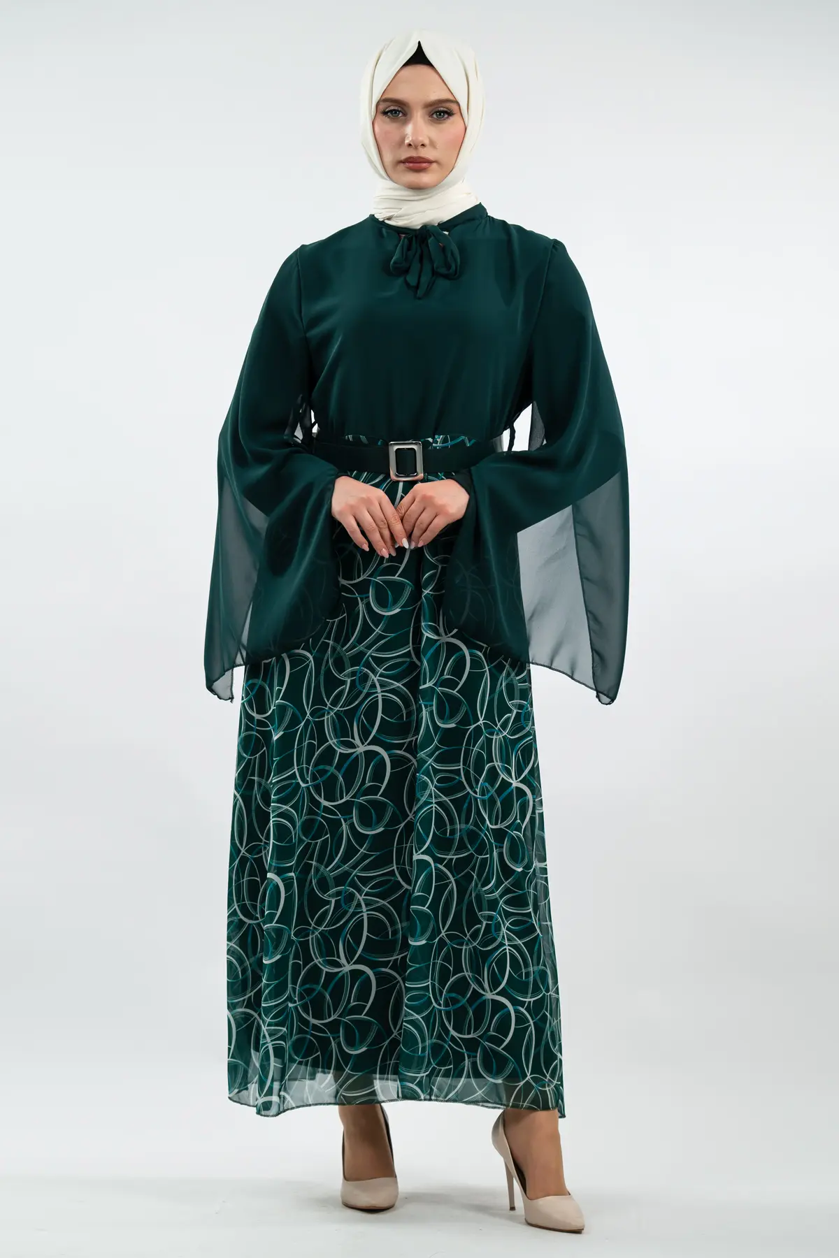 New Season Skirt Patterned Hijab Dress-detail