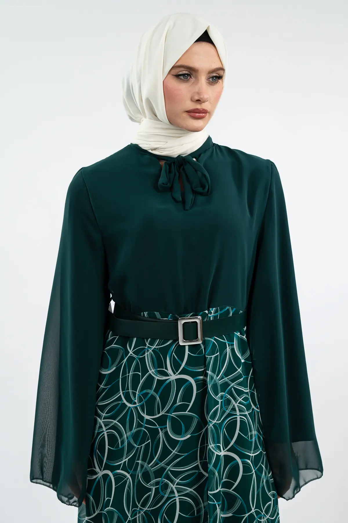 New Season Skirt Patterned Hijab Dress-detail