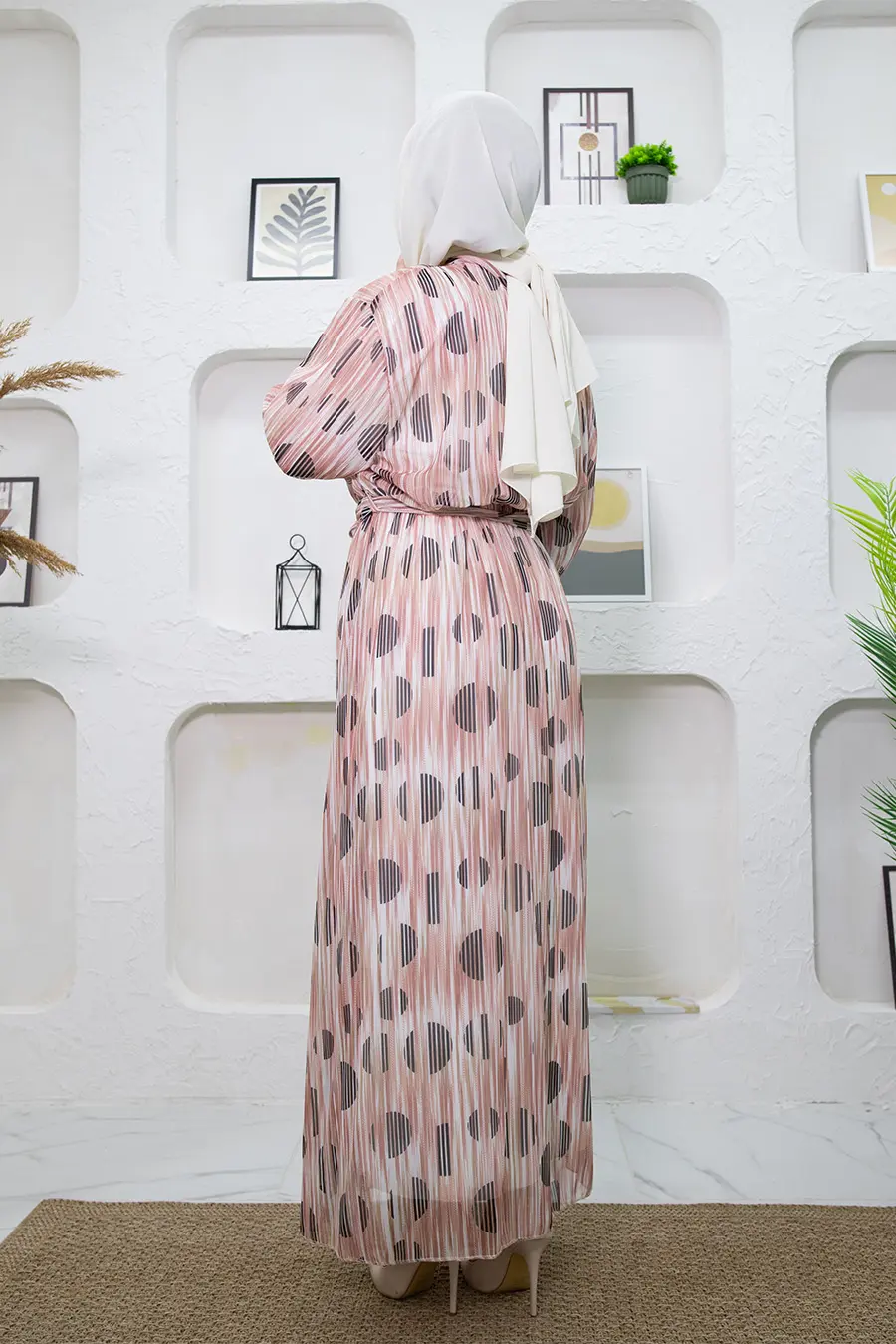 New Season Stripe Patterned Rose Hijab Dress-detail