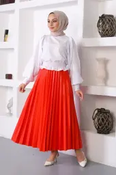 Orange Hijab Pleated Skirt