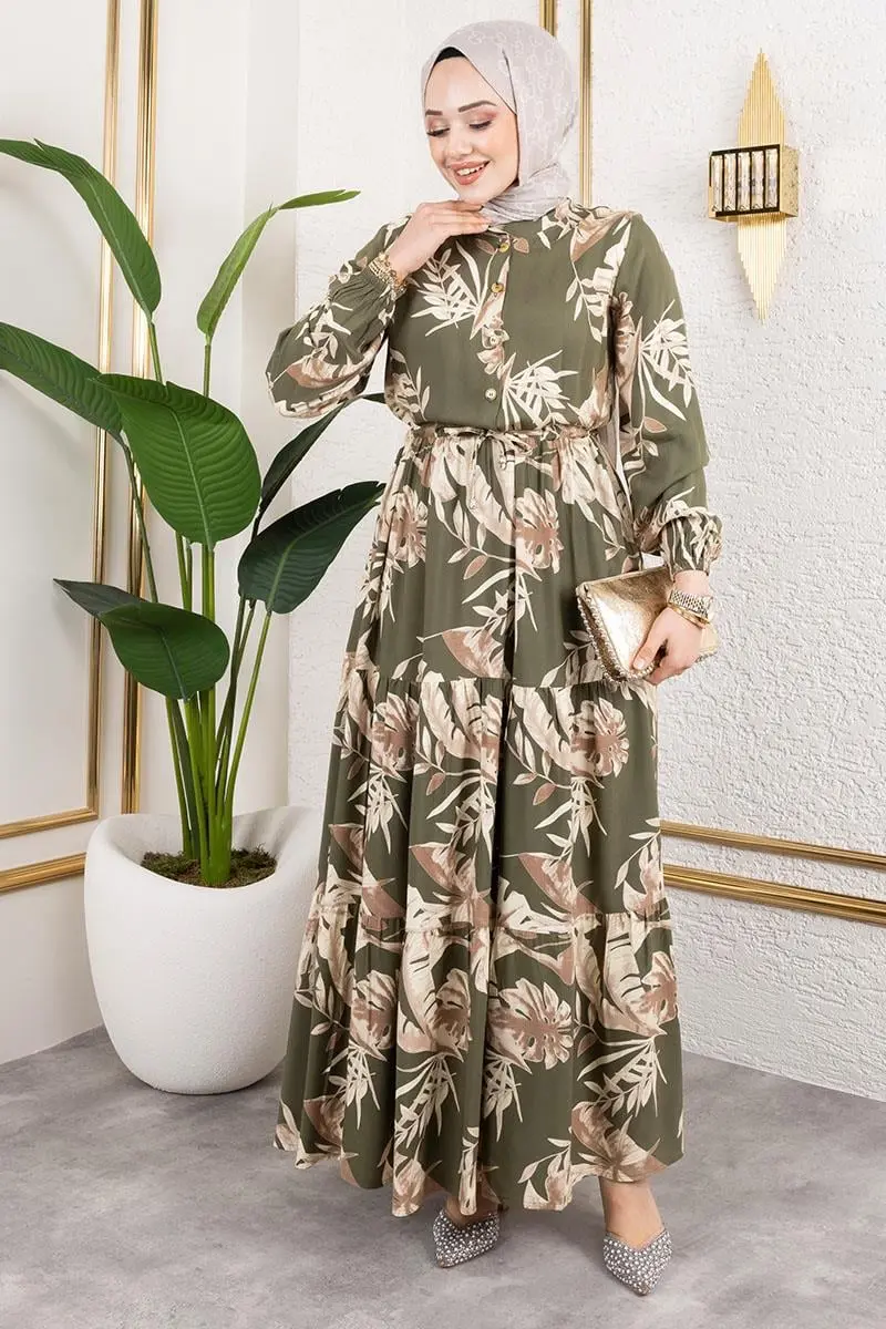 Palm Patterned Hijab Dress-detail