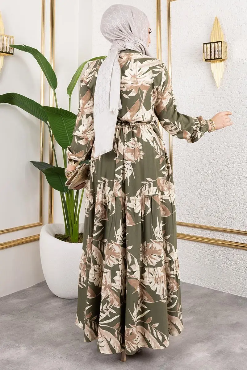 Palm Patterned Hijab Dress-detail