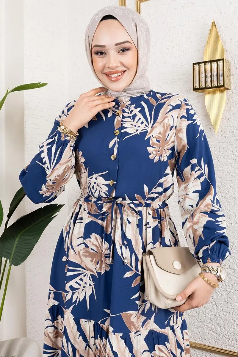 Palm Patterned Hijab Dress-detail
