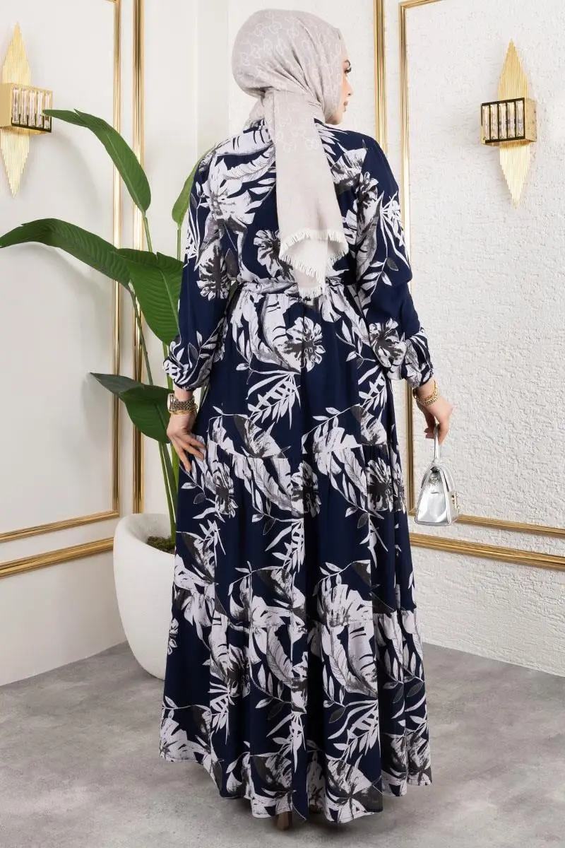 Palm Patterned Hijab Dress-detail