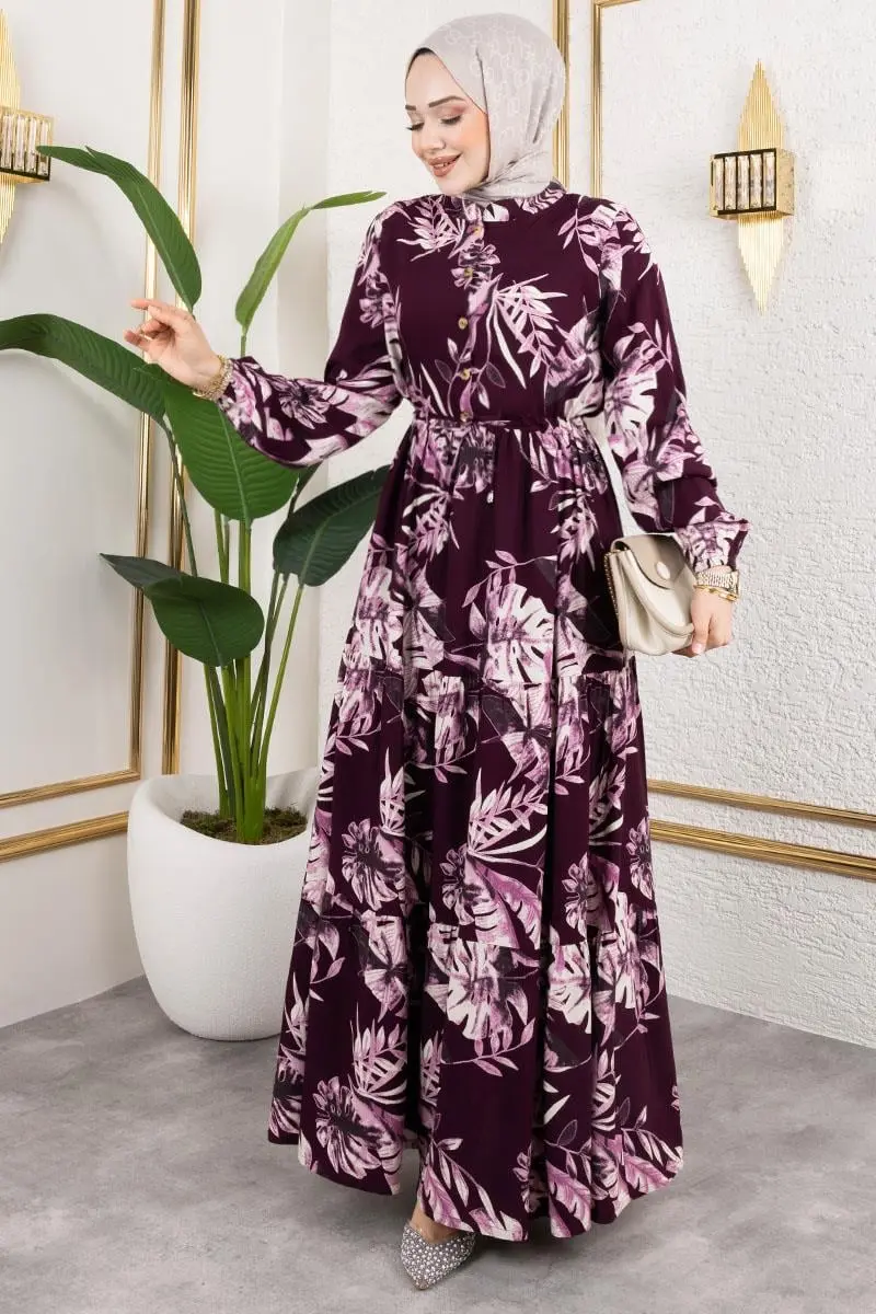 Palm Patterned Hijab Dress-detail