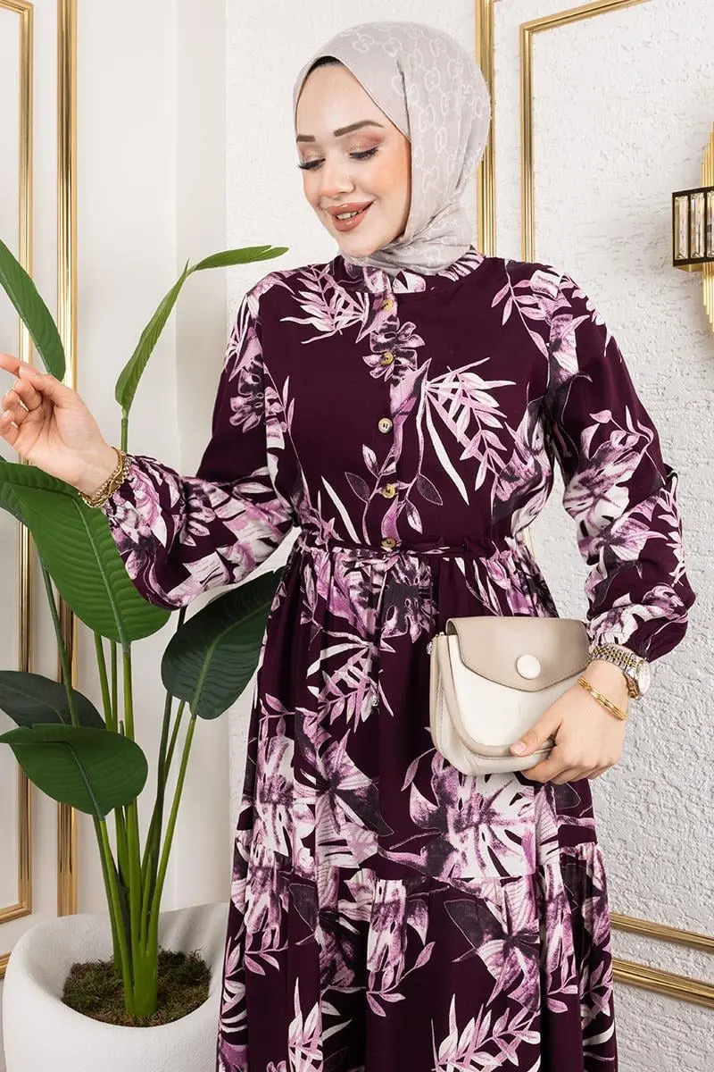 Palm Patterned Hijab Dress-detail