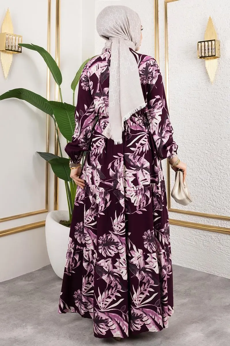Palm Patterned Hijab Dress-detail