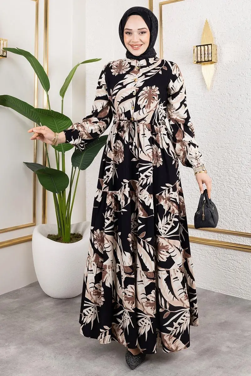 Palm Patterned Hijab Dress-detail