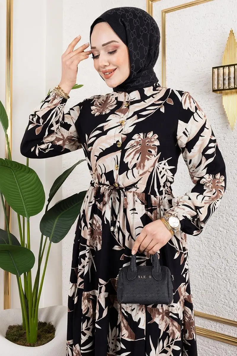 Palm Patterned Hijab Dress-detail