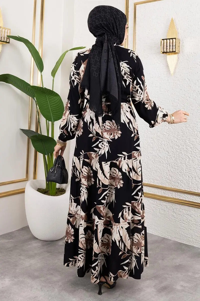 Palm Patterned Hijab Dress-detail