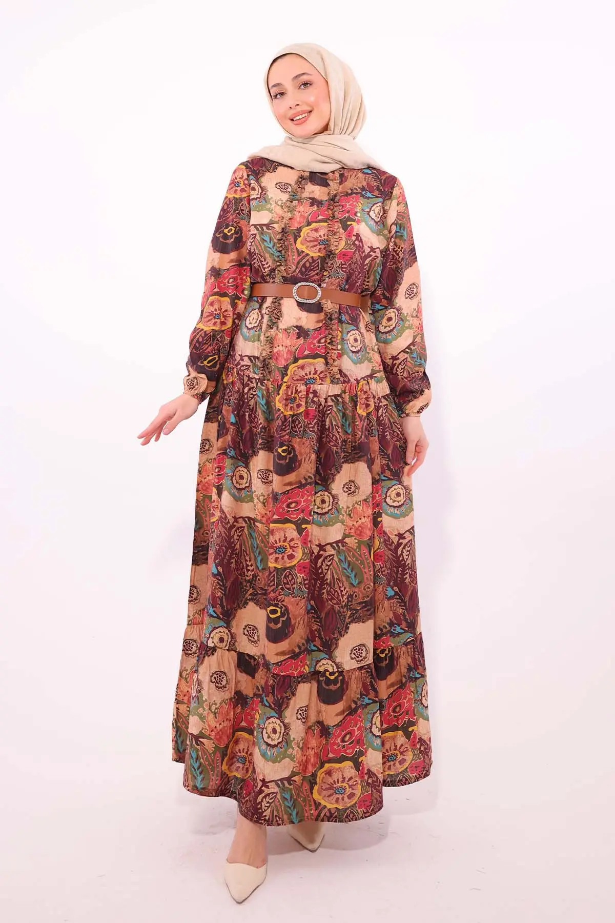 Patterned Belted Dress-detail