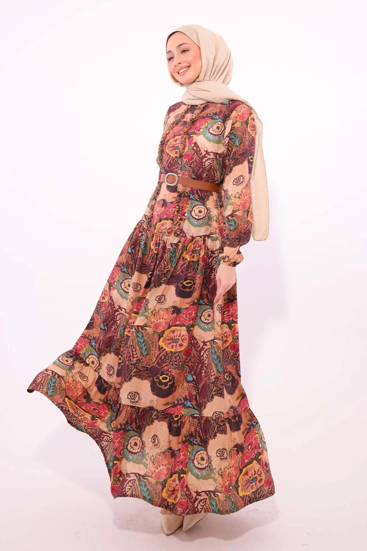 Patterned Belted Dress-detail