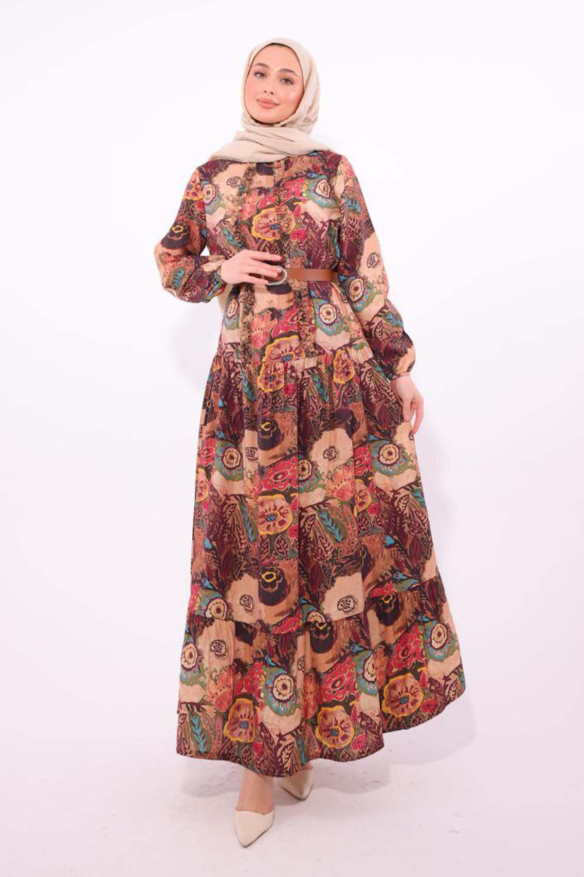 Patterned Belted Dress