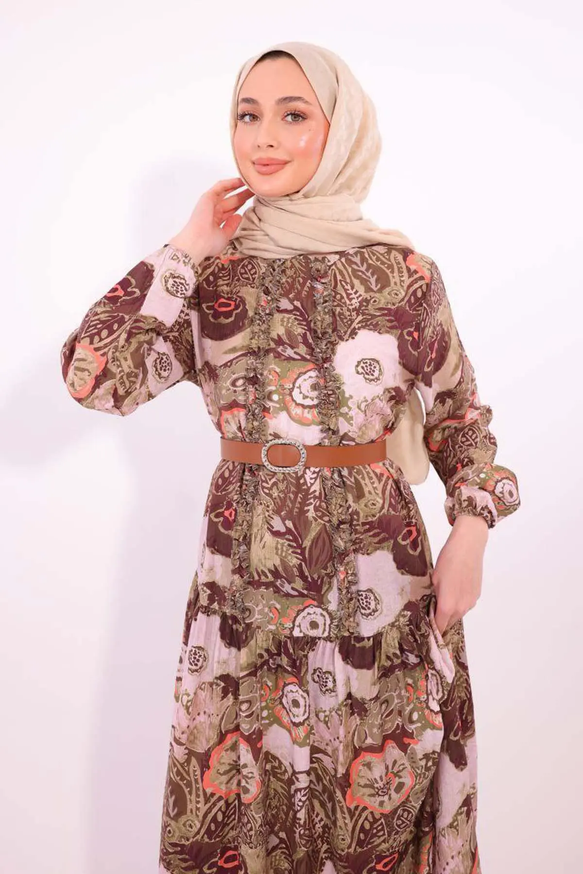 Patterned Belted Dress-detail