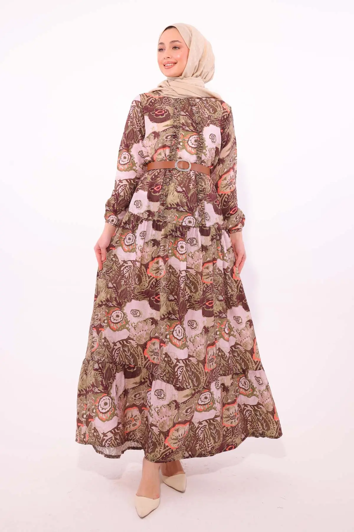 Patterned Belted Dress-detail