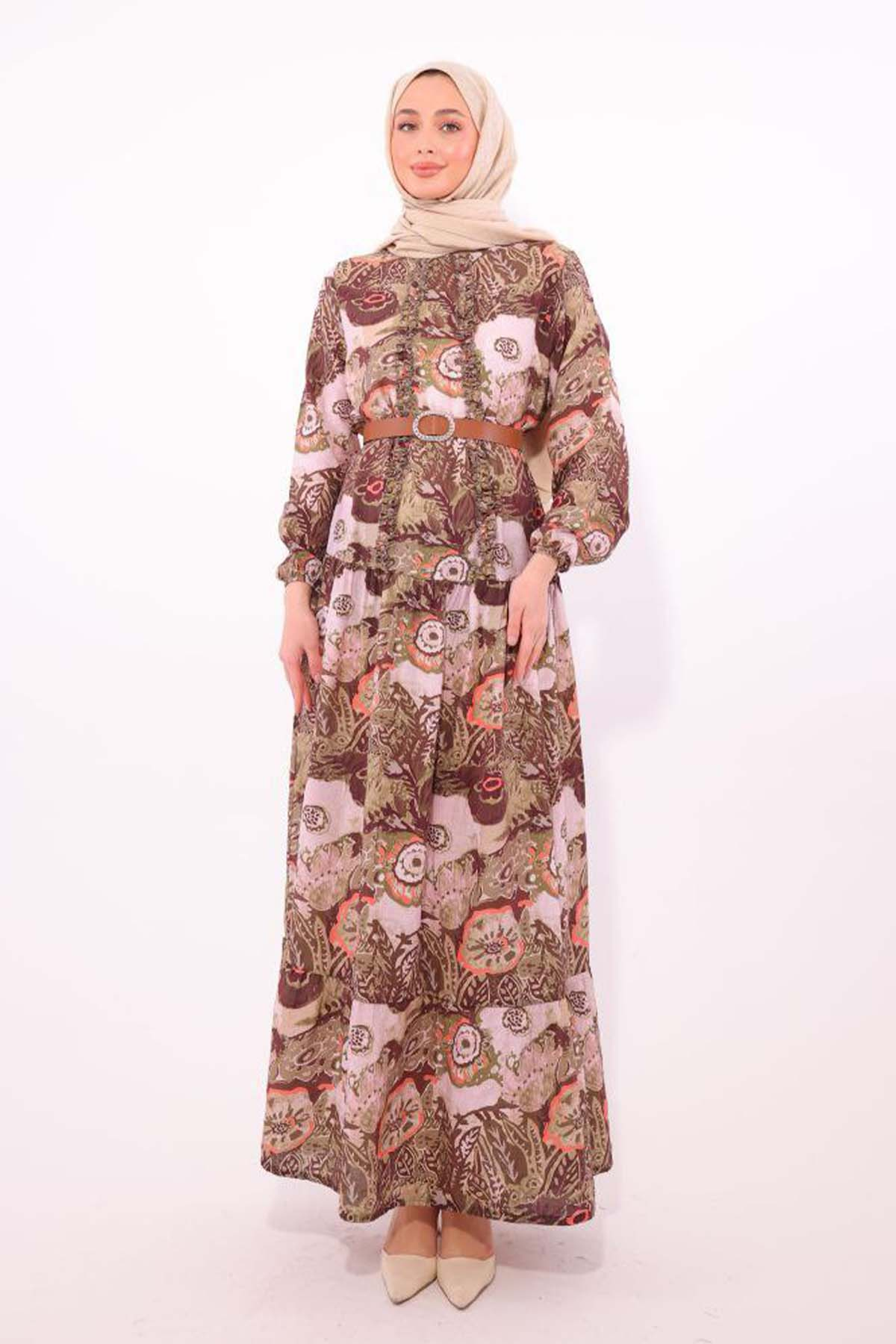 Patterned Belted Dress