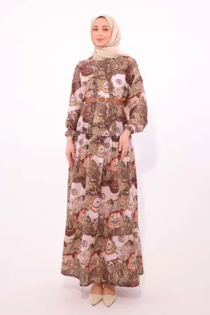 Patterned Belted Dress