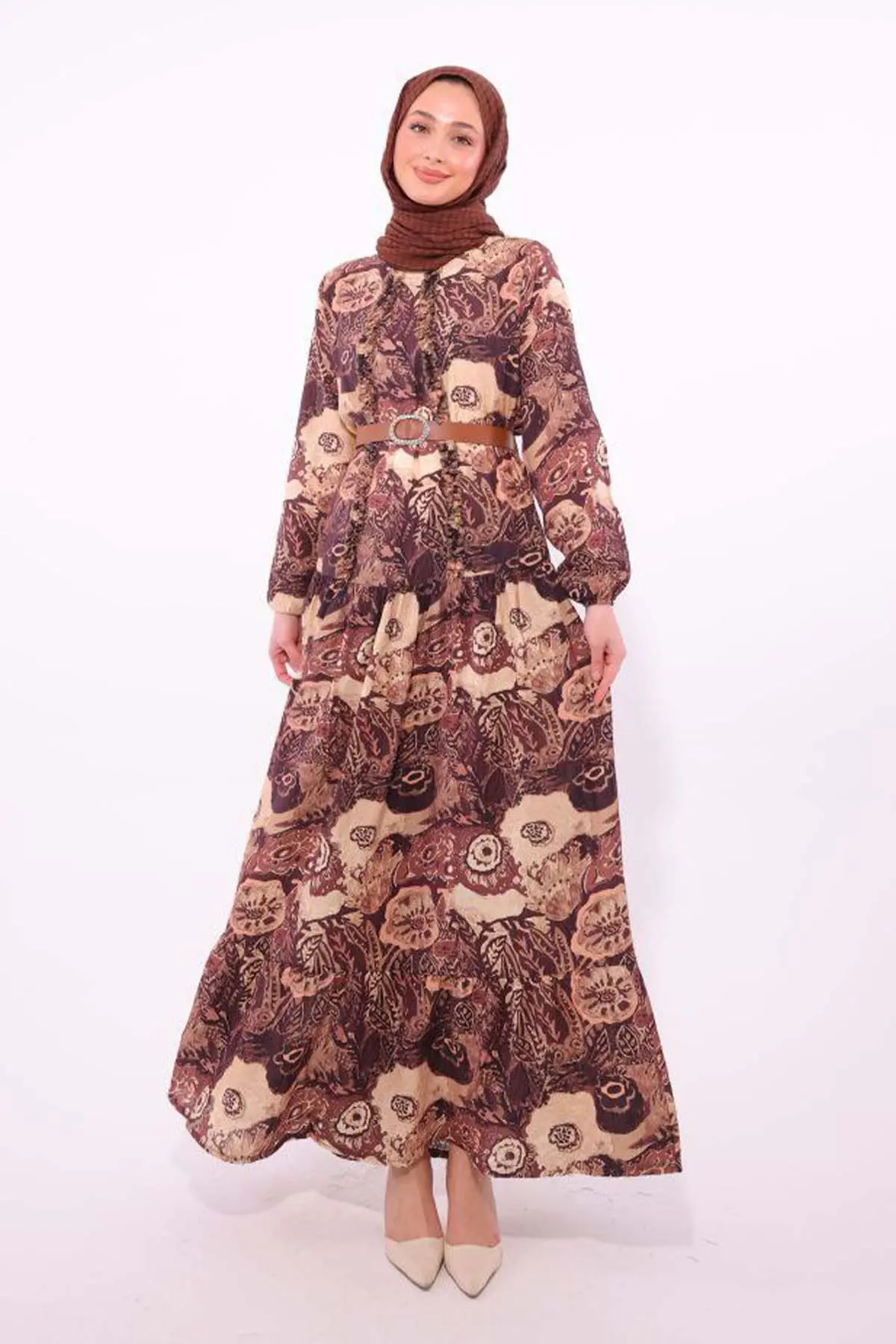 Patterned Belted Dress