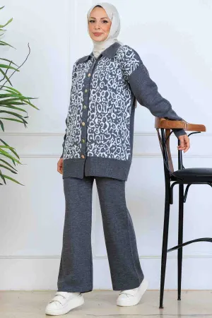 Patterned Button Detailed Knitwear Suit
