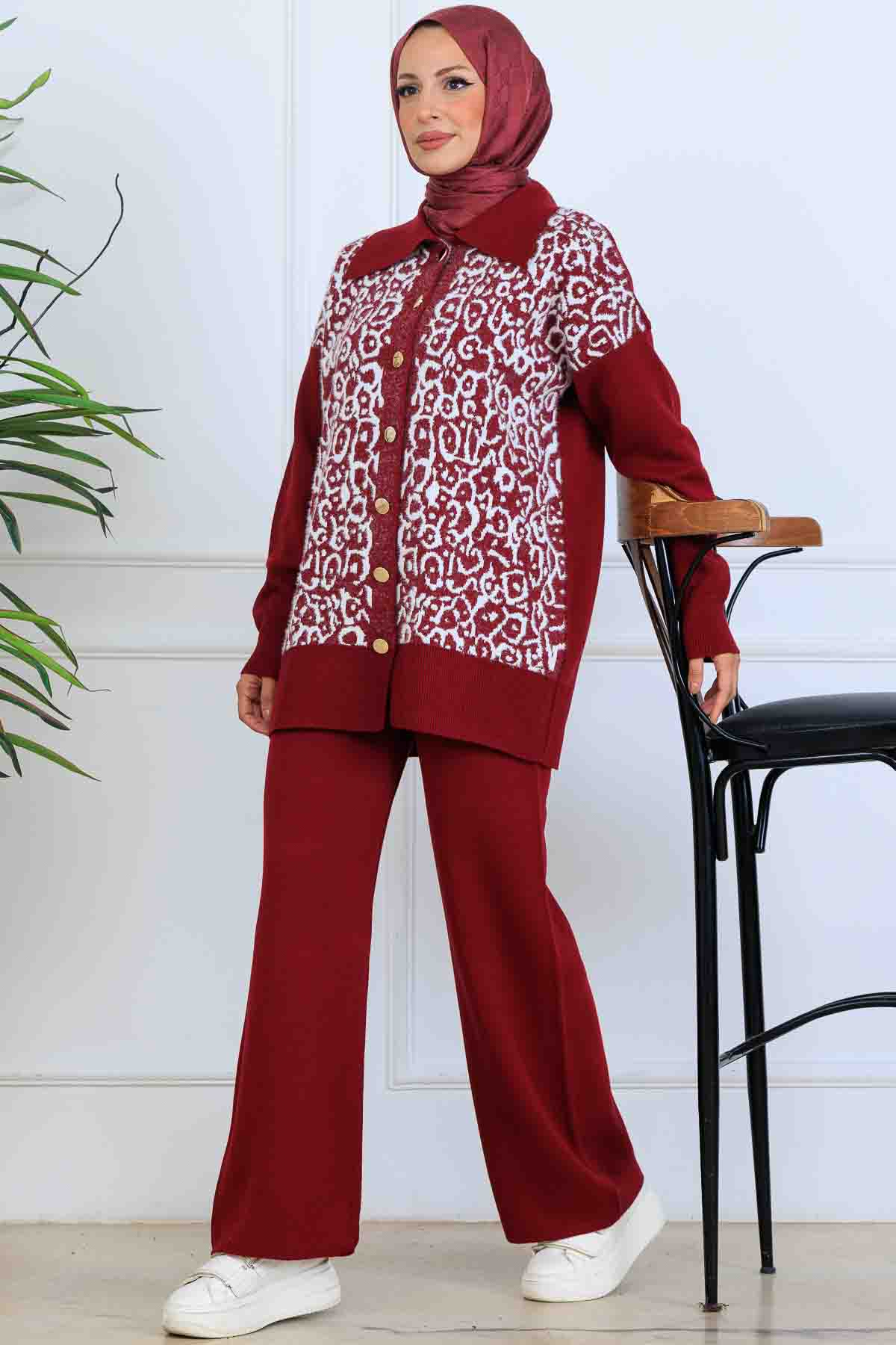 Patterned Button Detailed Knitwear Suit