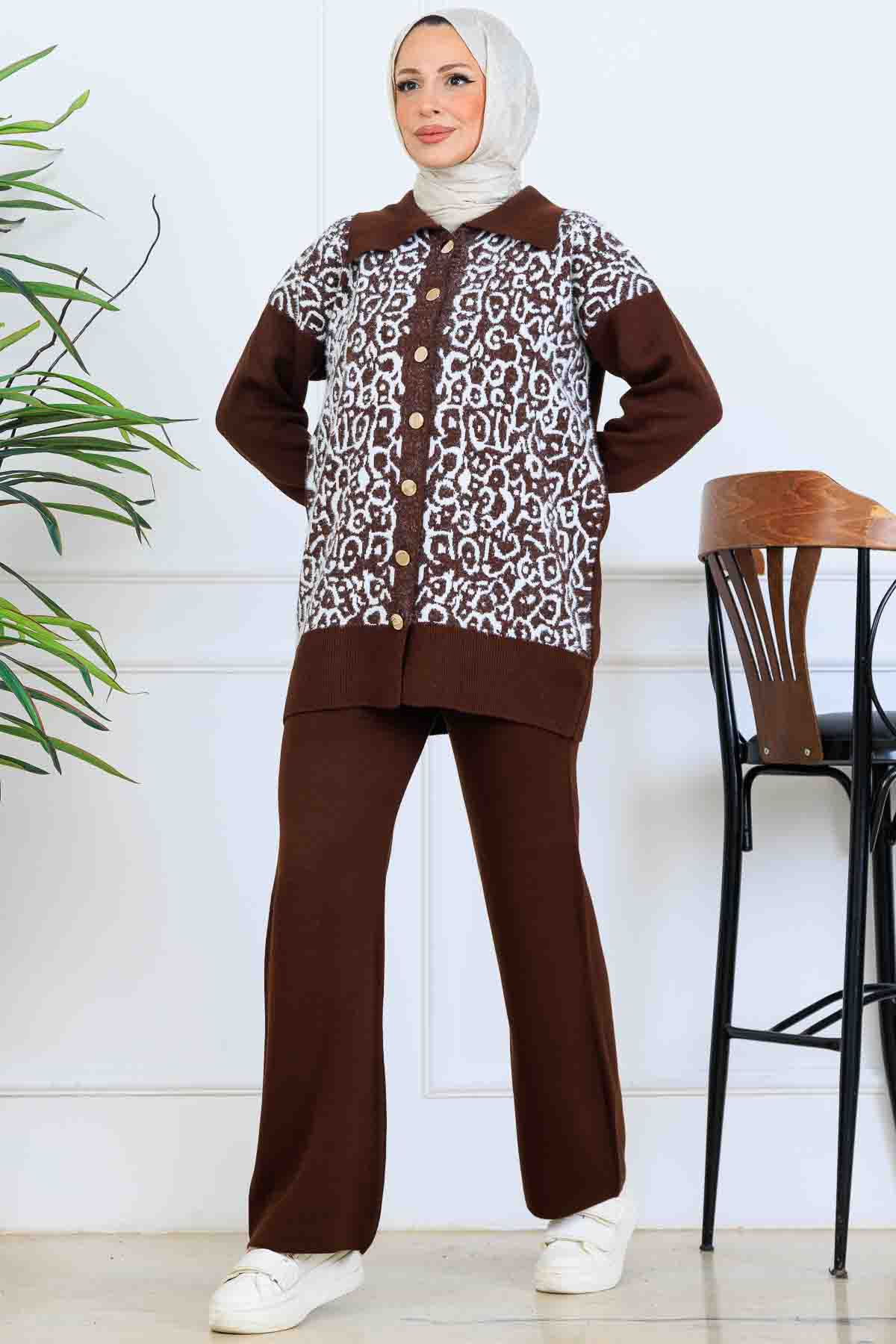Patterned Button Detailed Knitwear Suit