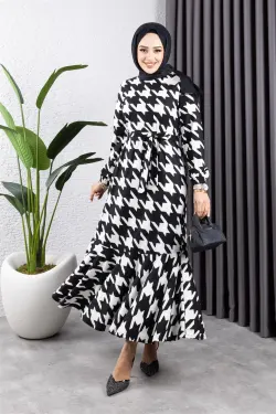 Patterned Dress With Flounce Skirt