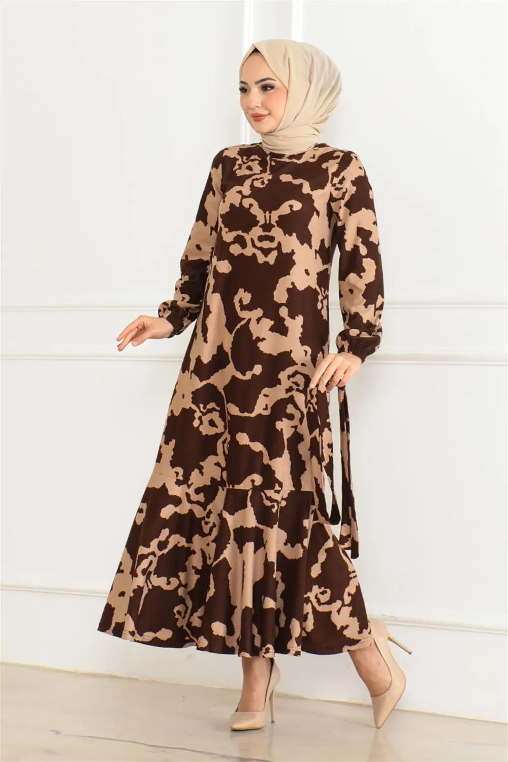 Patterned Dress With Flounce Skirt-detail