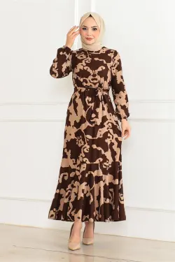 Patterned Dress With Flounce Skirt