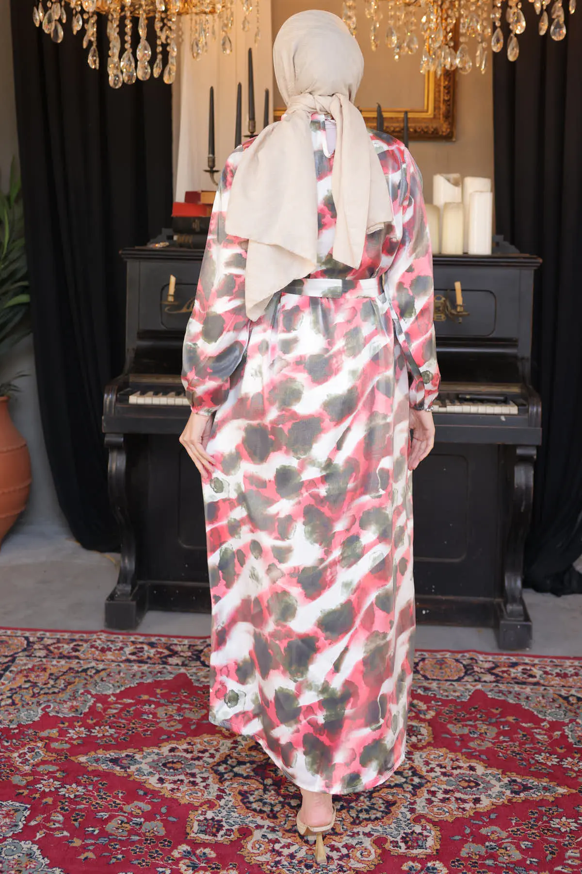 Patterned Dress With Sash Detail-detail