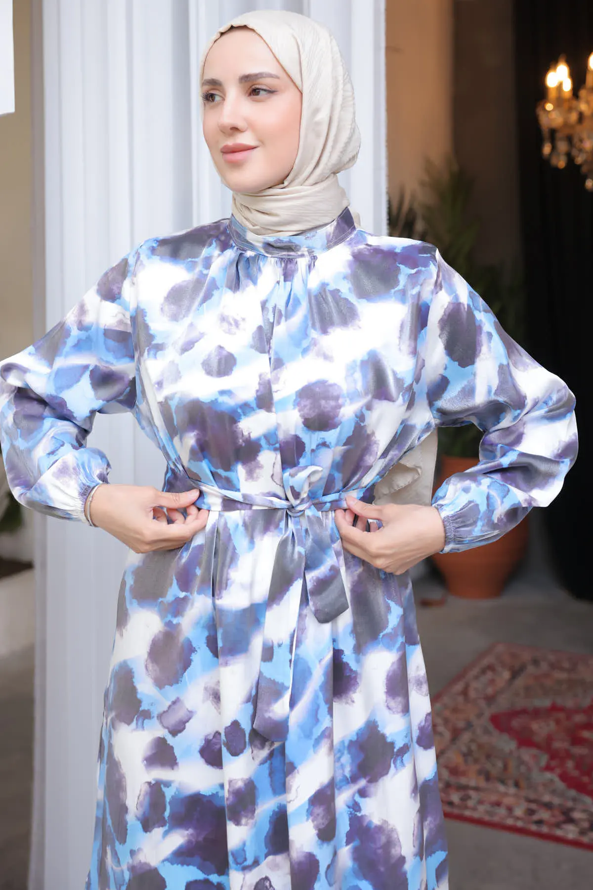 Patterned Dress With Sash Detail-detail