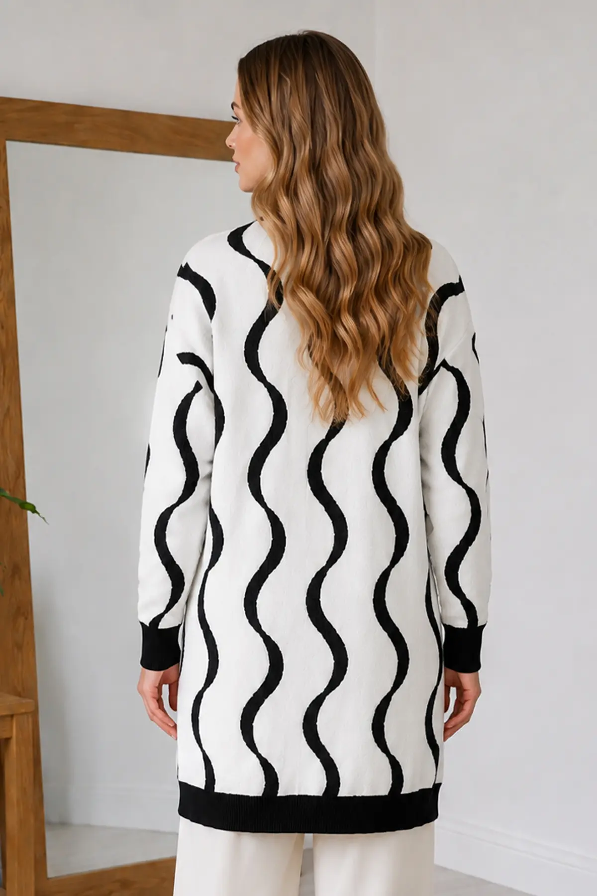 Patterned Eyelash-knit Cardigan N3323 Black-detail