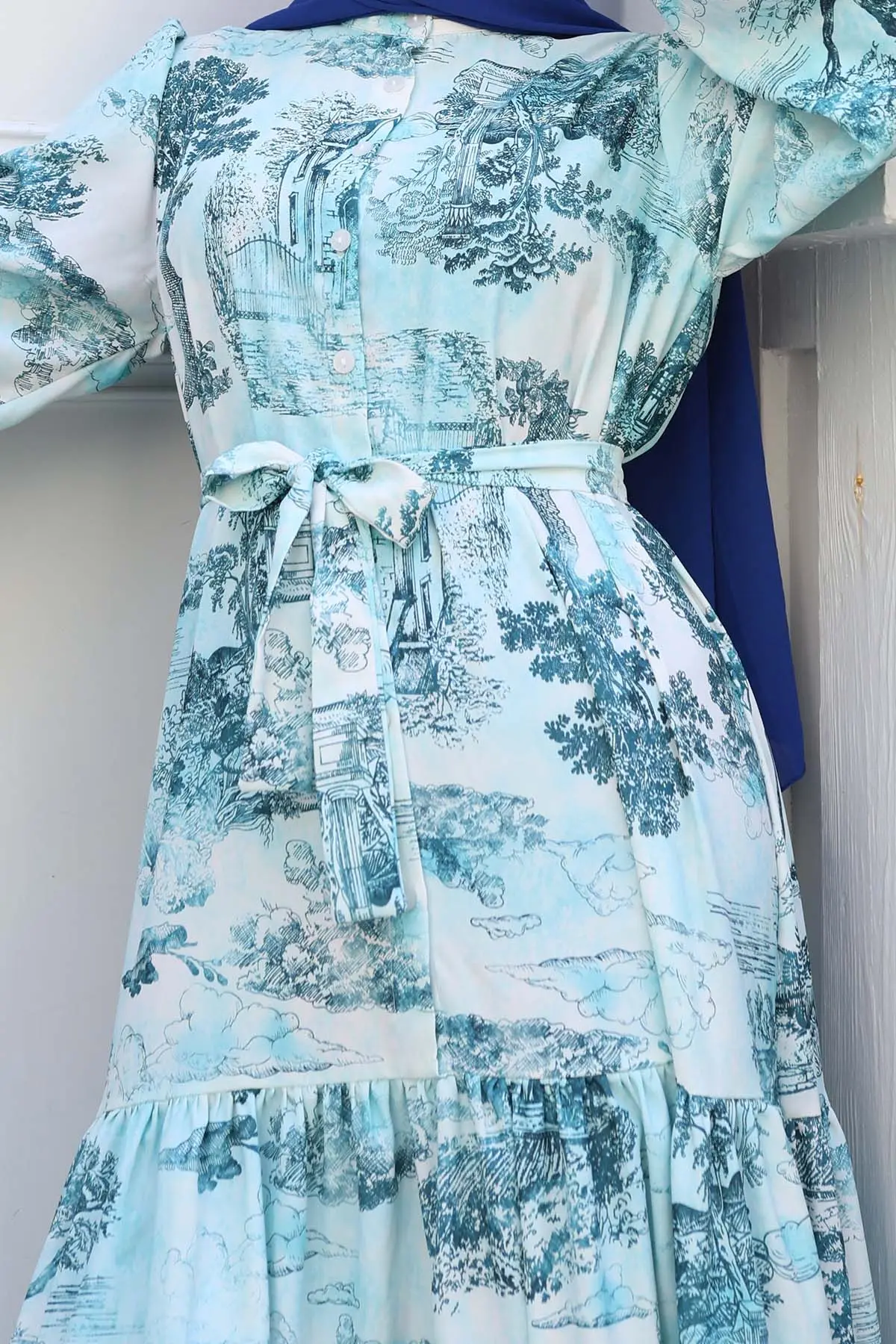 Patterned Hijab Dress Turquoise-detail