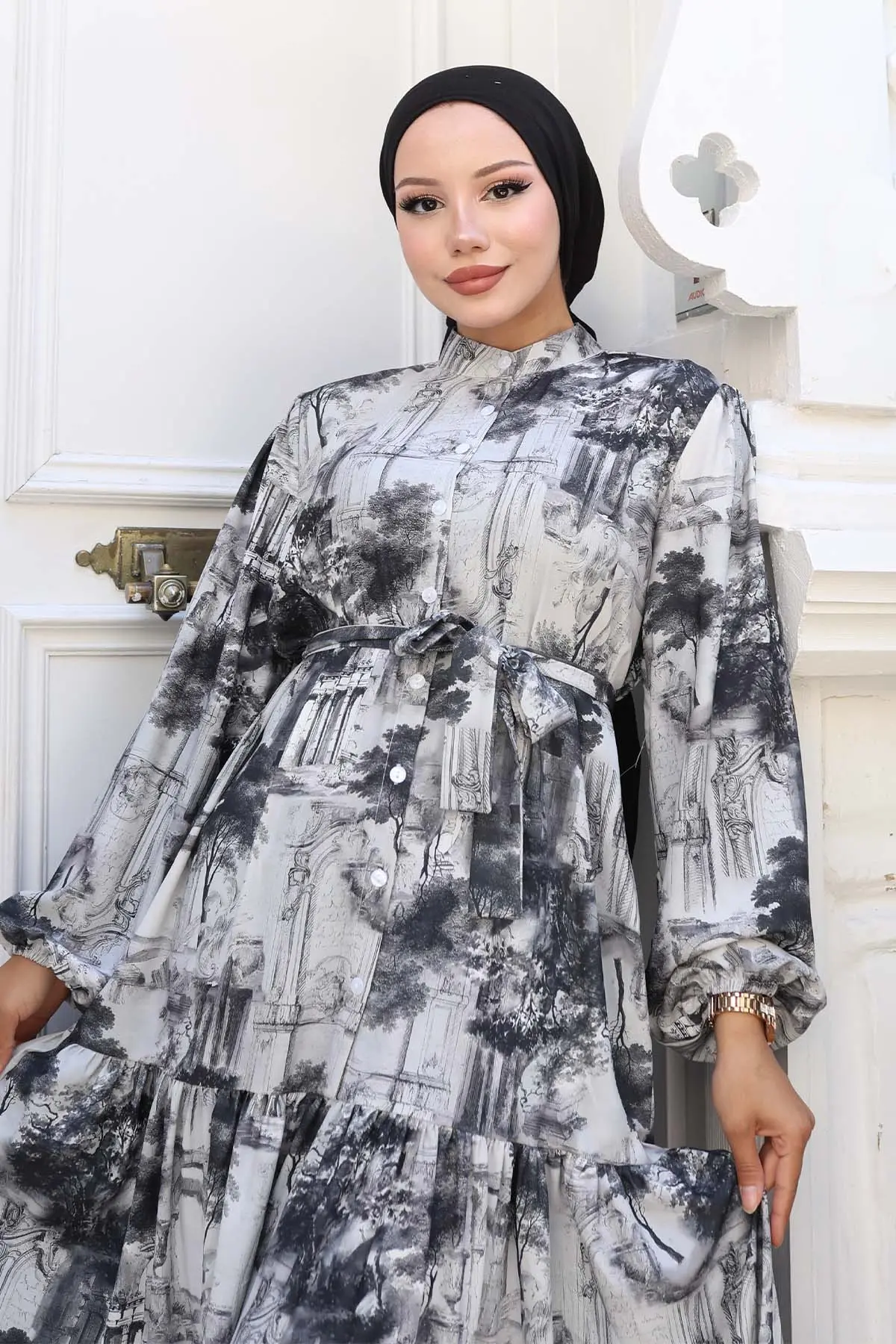 Patterned Hijab Dress-detail