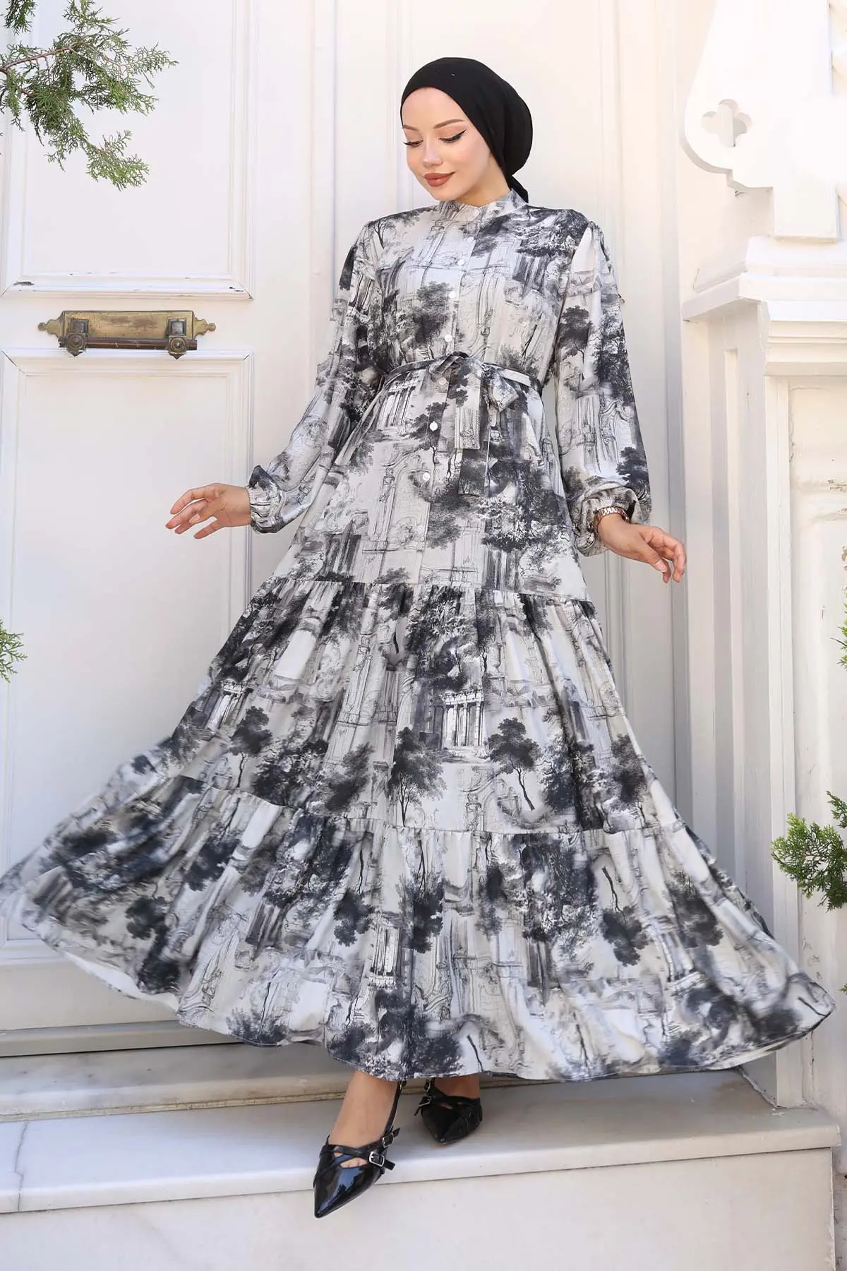 Patterned Hijab Dress-detail