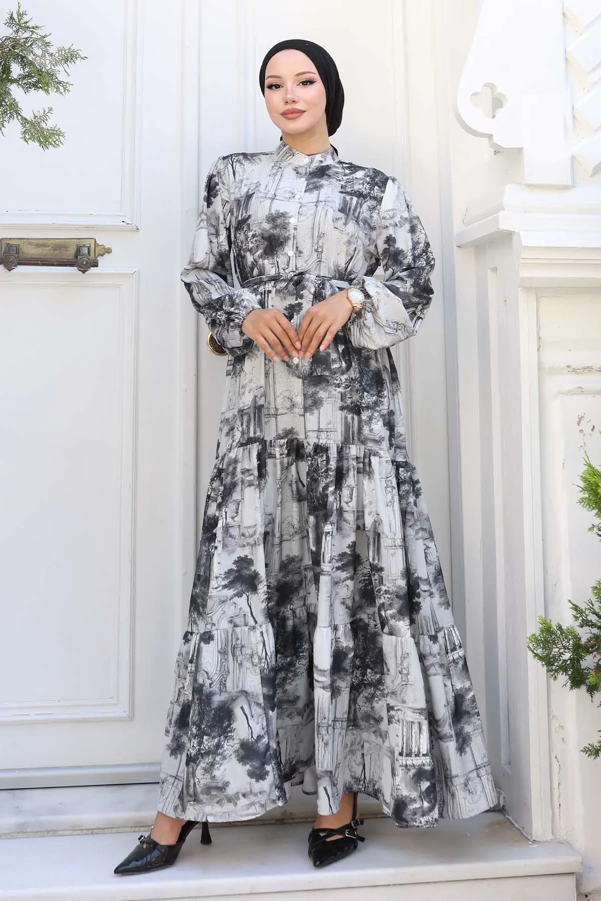 Patterned Hijab Dress-detail