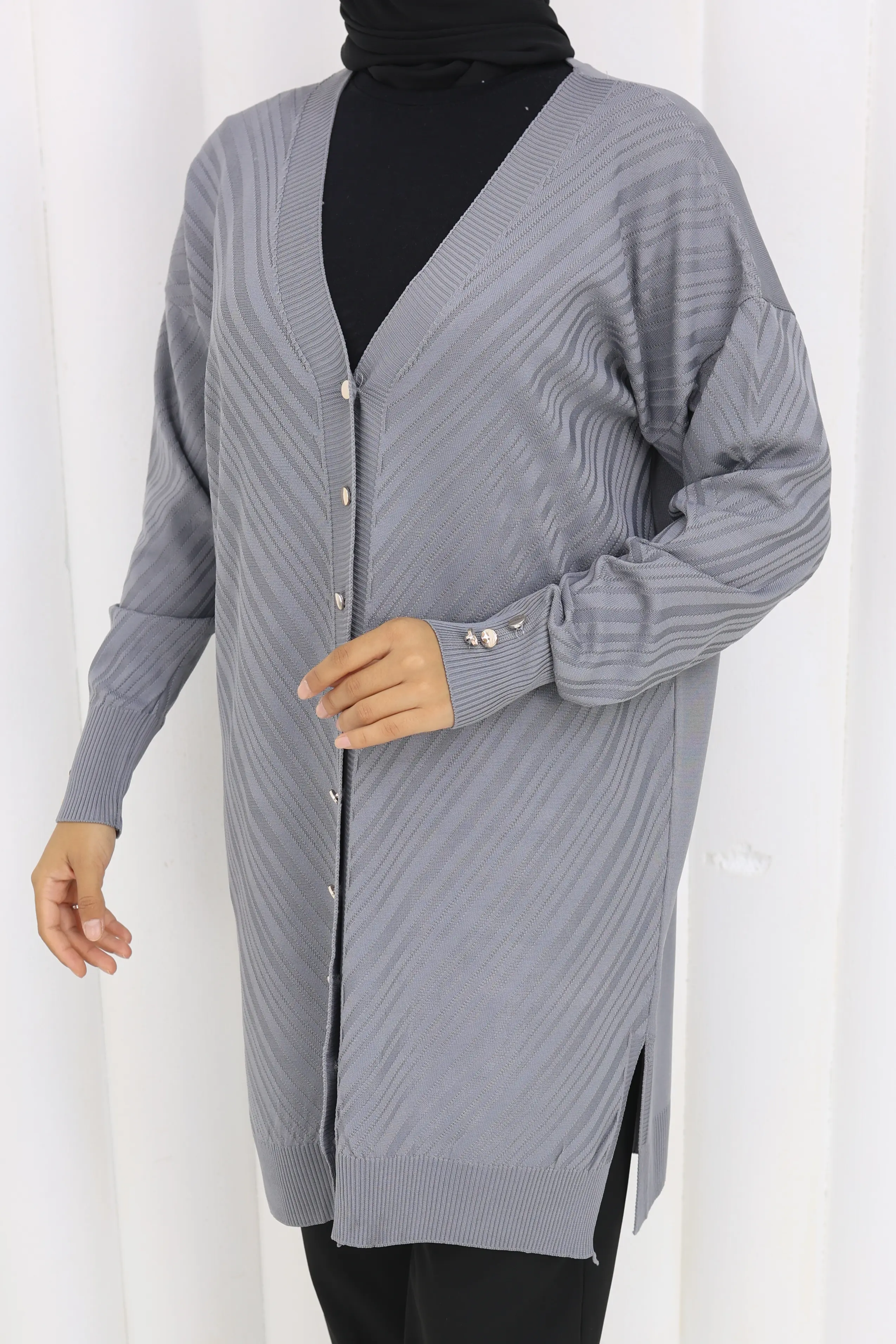 Patterned Long Mercerized Cardigan-detail