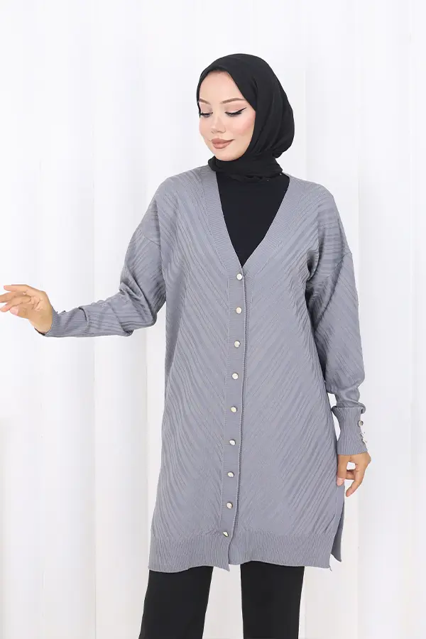 Patterned Long Mercerized Cardigan-detail