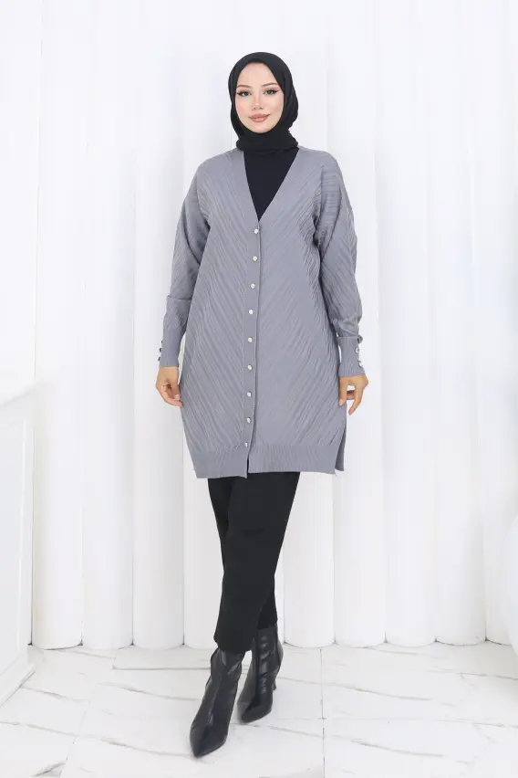 Patterned Long Mercerized Cardigan