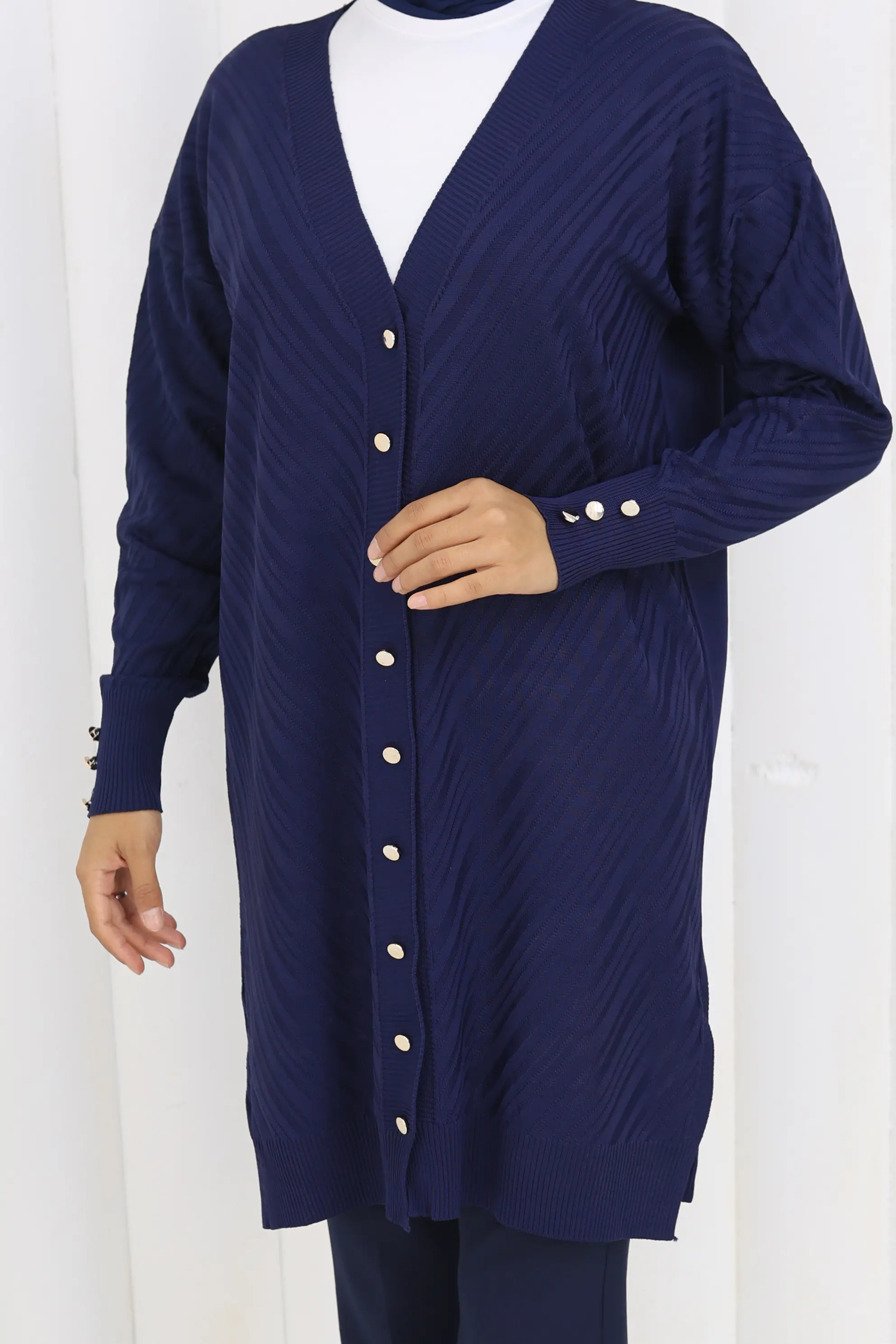 Patterned Long Mercerized Cardigan-detail