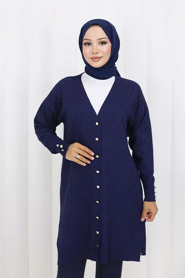 Patterned Long Mercerized Cardigan-detail