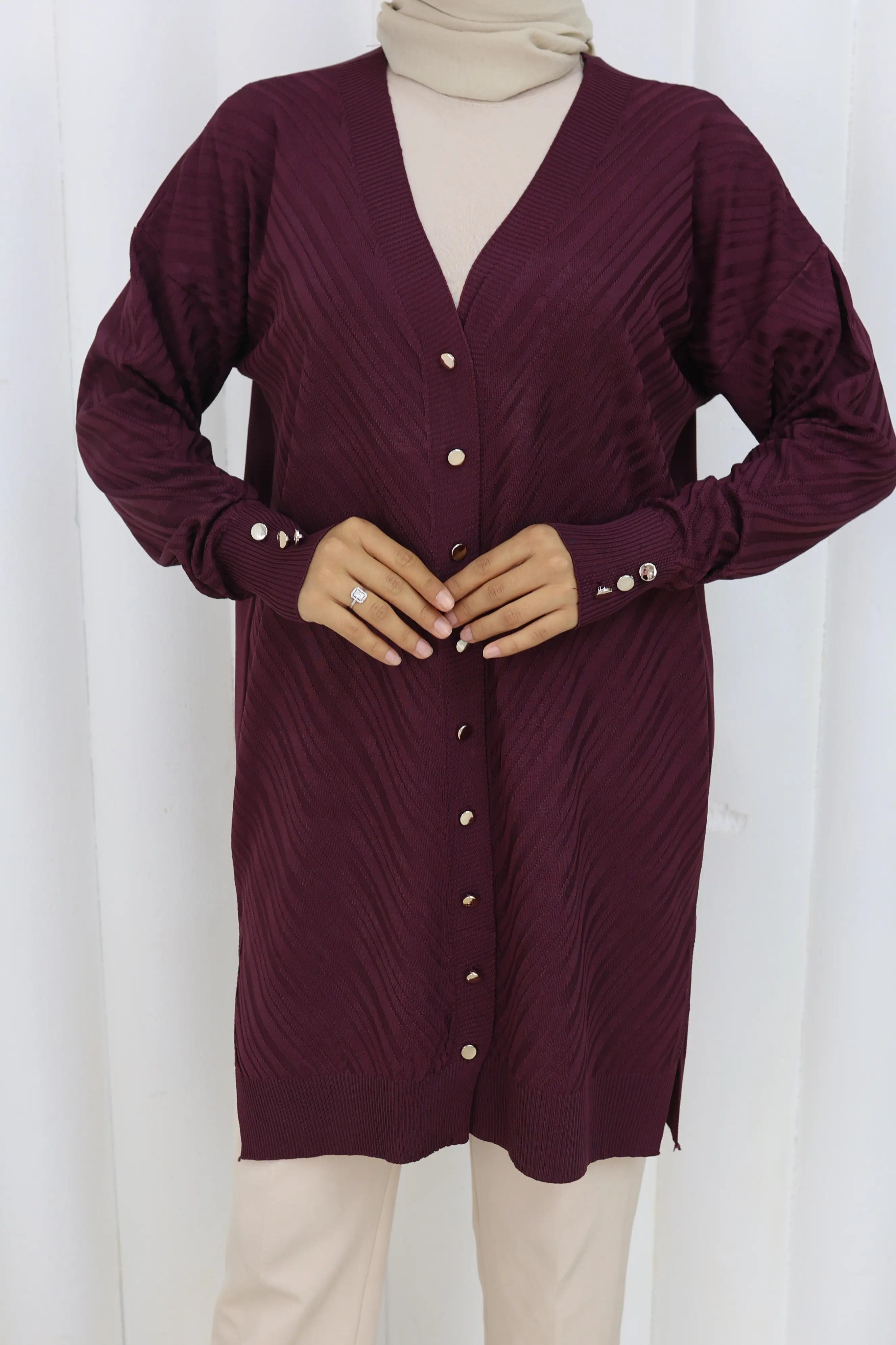 Patterned Long Mercerized Cardigan-detail