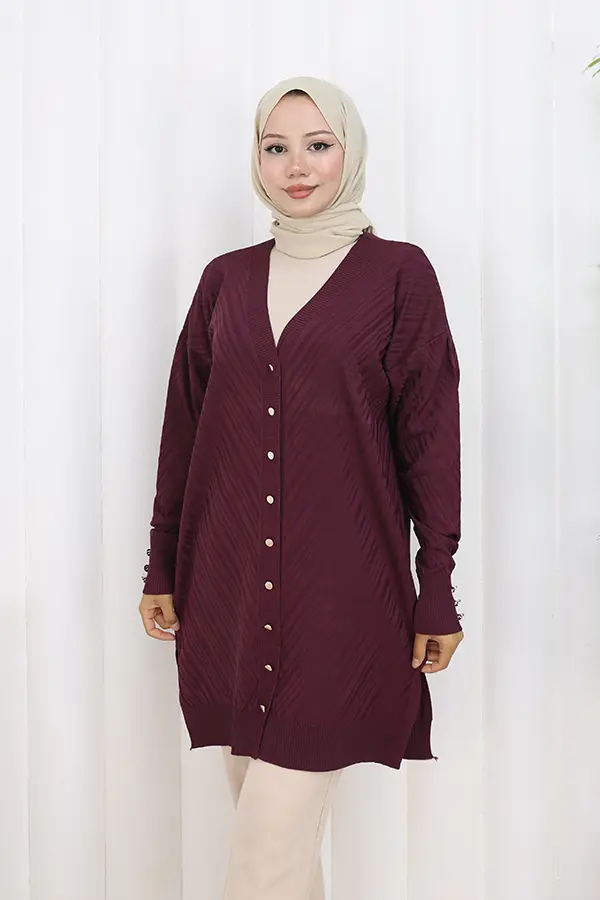 Patterned Long Mercerized Cardigan-detail