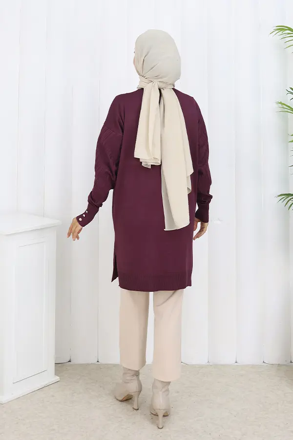 Patterned Long Mercerized Cardigan-detail