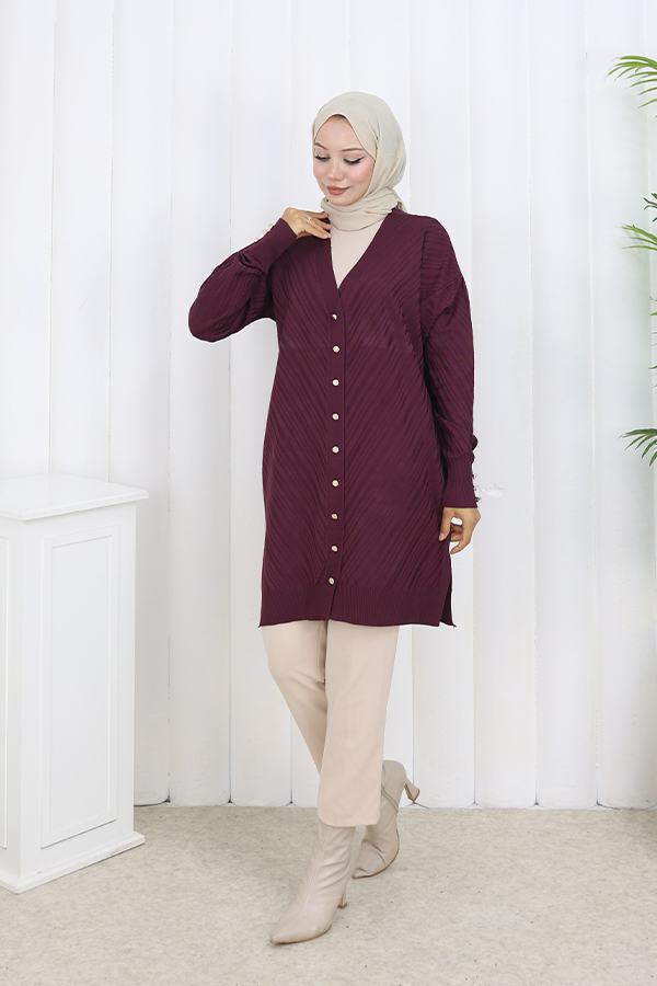 Patterned Long Mercerized Cardigan