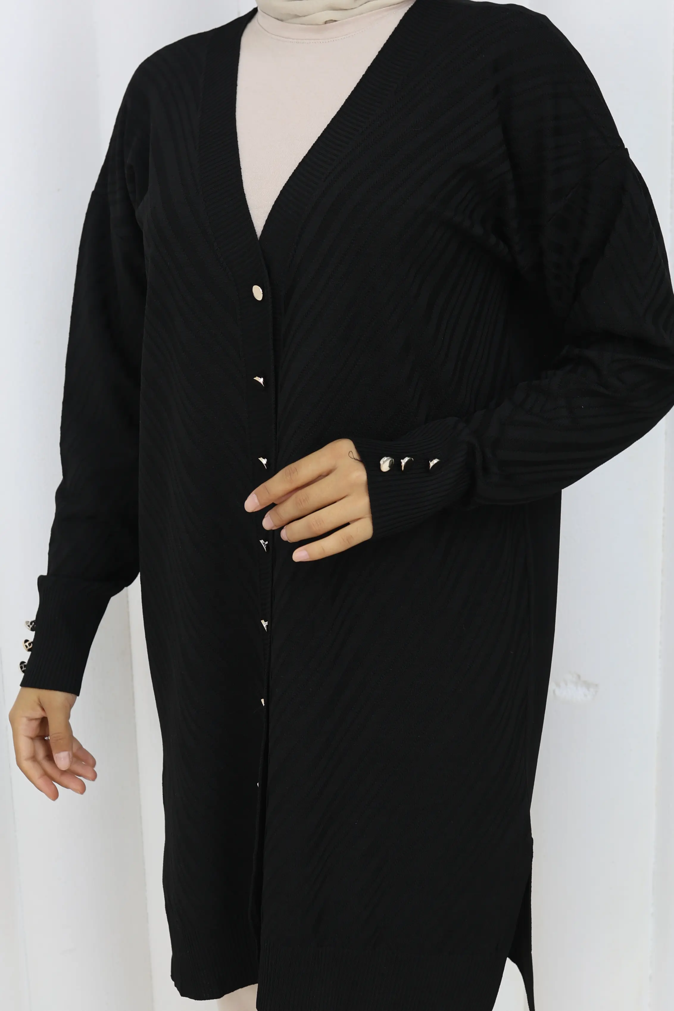 Patterned Long Mercerized Cardigan-detail