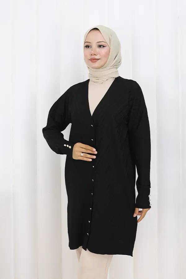 Patterned Long Mercerized Cardigan-detail